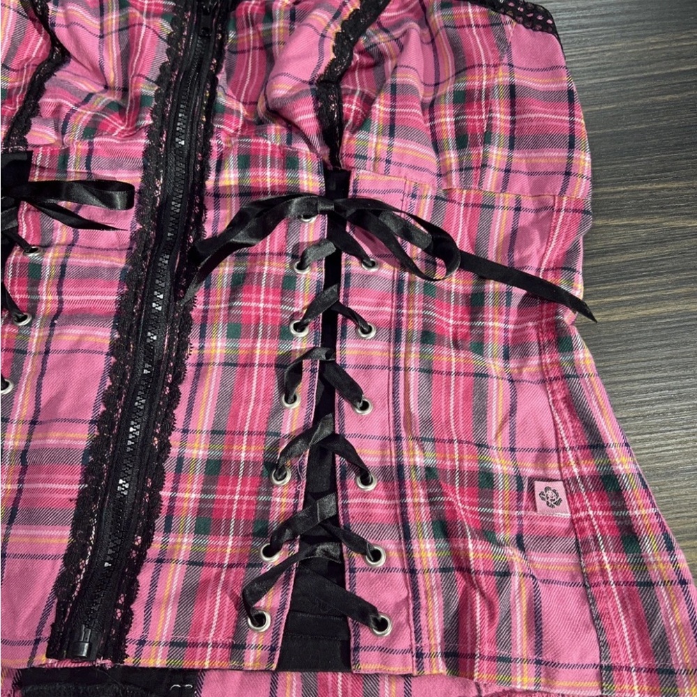 Tripp NYC Vintage Hot Pink And Black  Plaid Corset Size 2 Y2K - Picture 3 of 11